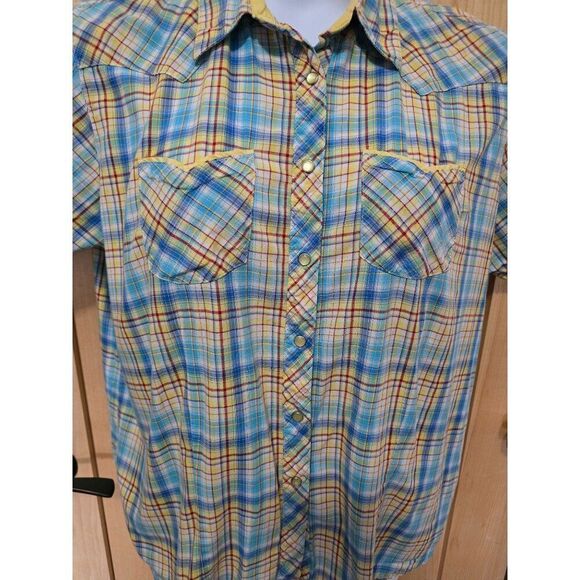 Vintage Plaid pearl Snap-Front Western Shirt Short Sleeves Dual Chest Pockets - Picture 3 of 8
